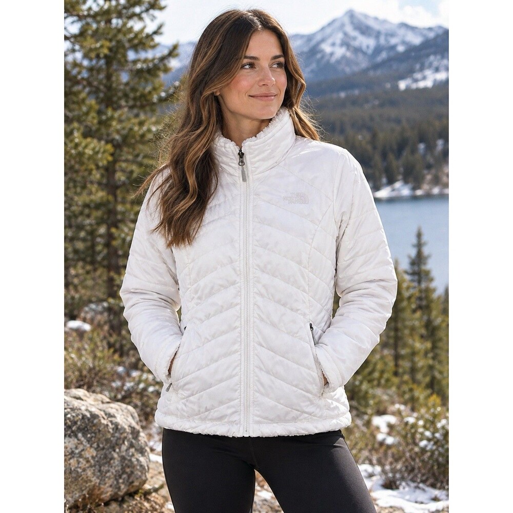 North Face Reversible Fleece Puffer White Insulated Jacket Outdoor Gorp Small